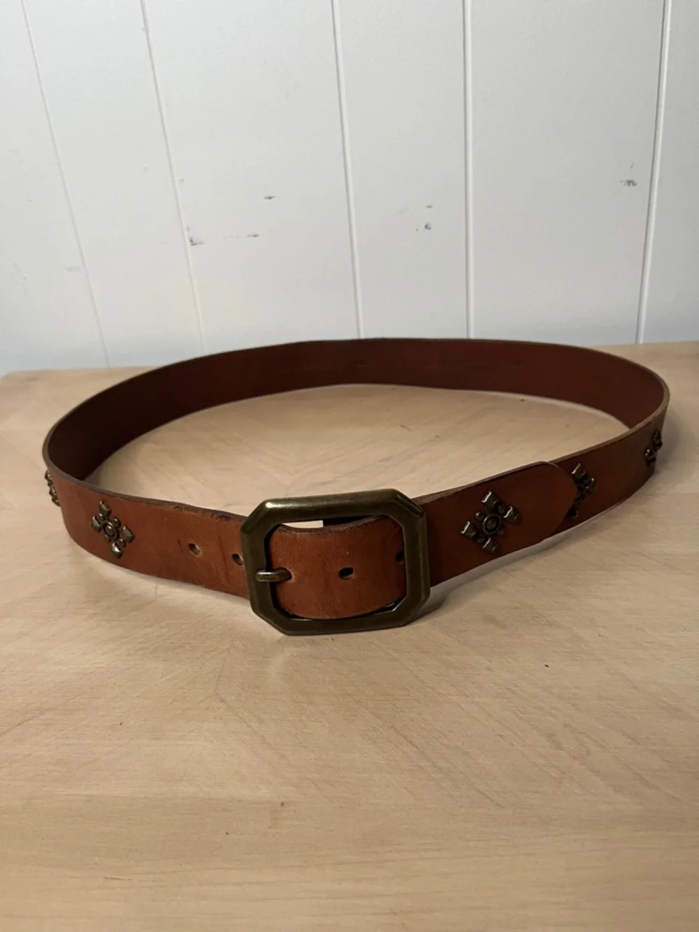 Banana Republic Brown Leather Belt with Large Rectangle Buckle and Studs size L